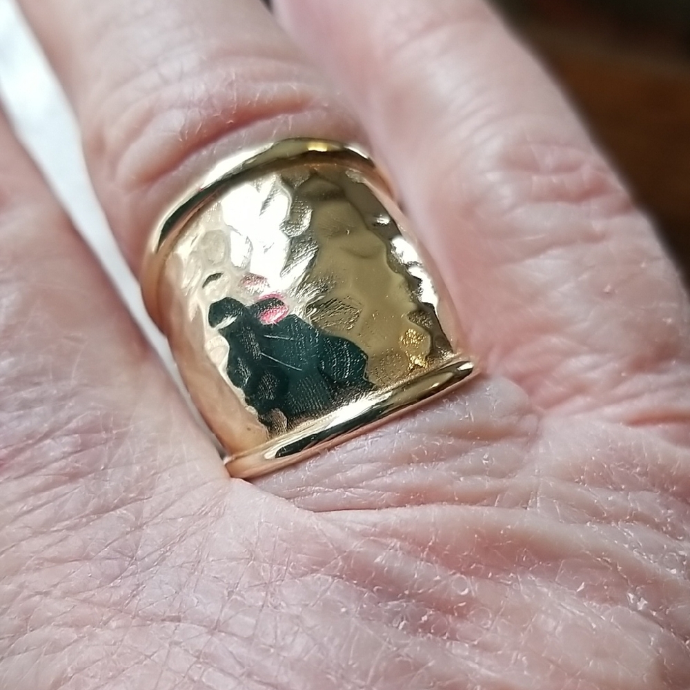 Hammered Wide Band Gold Ring - Women's Fashion Ring